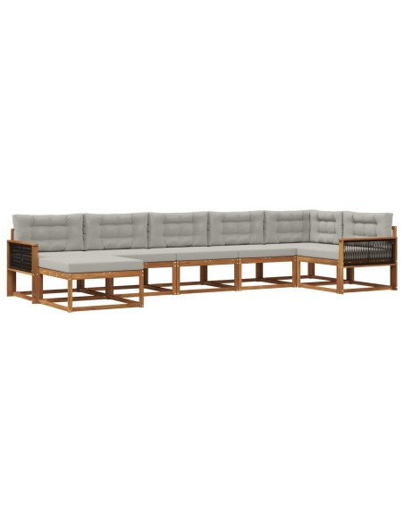 Set di divani da esterno 7 pcs Naturale e Grigio Chiaro