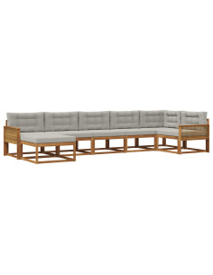 Set di divani da esterno 7 pcs Naturale e Grigio Chiaro