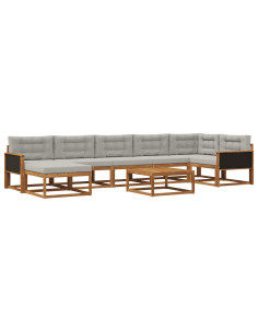 Set di divani da esterno 8 pcs Naturale e Grigio Chiaro