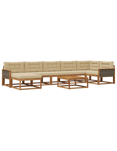 Set di divani da esterno con cuscino 8 pcs Naturale e Beige