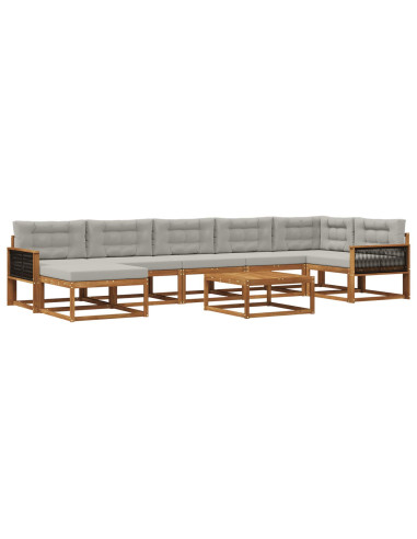 Set di divani da esterno 8 pcs Naturale e Grigio Chiaro