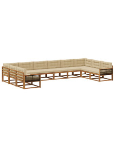 Set di divani da esterno con cuscino 10 pcs Naturale e Beige