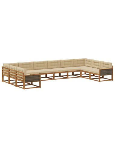 Set di divani da esterno con cuscino 10 pcs Naturale e Beige