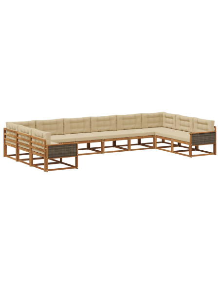 Set di divani da esterno con cuscino 10 pcs Naturale e Beige