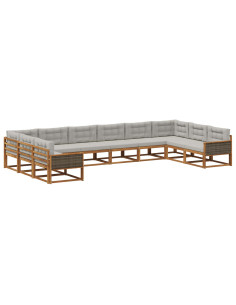 Set di divani da esterno 10 pcs Naturale e Grigio Chiaro
