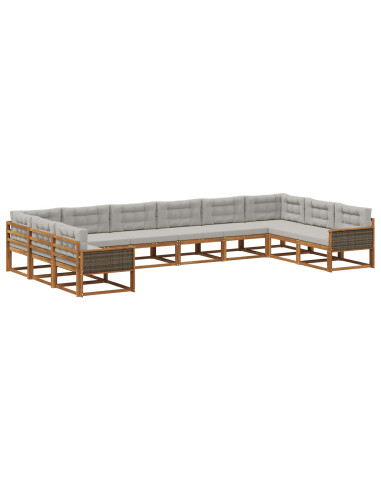Set di divani da esterno 10 pcs Naturale e Grigio Chiaro
