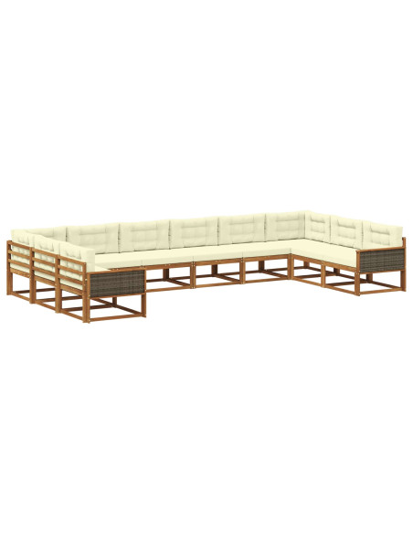 Set di divani da esterno con cuscino 10 pcs Naturale e Crema