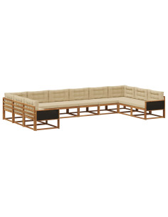 Set di divani da esterno con cuscino 10 pcs Naturale e Beige