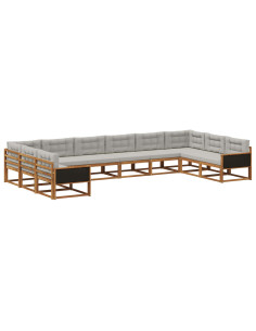 Set di divani da esterno 10 pcs Naturale e Grigio Chiaro