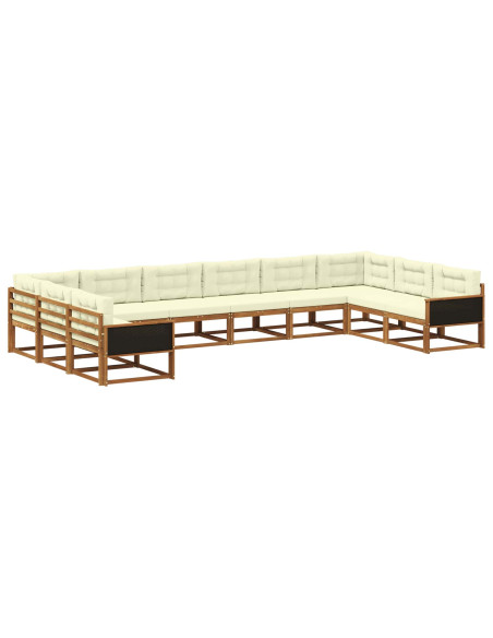 Set di divani da esterno con cuscino 10 pcs Naturale e Crema
