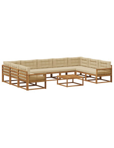 Set di divani da esterno con cuscino 10 pcs Naturale e Beige