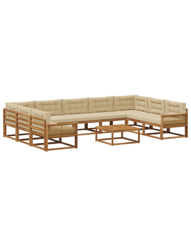 Set di divani da esterno con cuscino 10 pcs Naturale e Beige