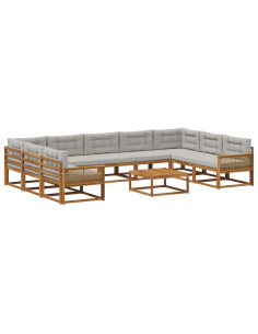 Set di divani da esterno 10 pcs Naturale e Grigio Chiaro