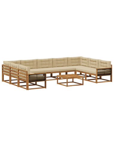 Set di divani da esterno con cuscino 10 pcs Naturale e Beige