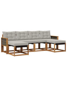 Set di divani da esterno 6 pcs Naturale e Grigio Chiaro