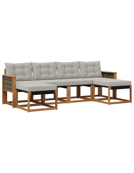 Set di divani da esterno 6 pcs Naturale e Grigio Chiaro