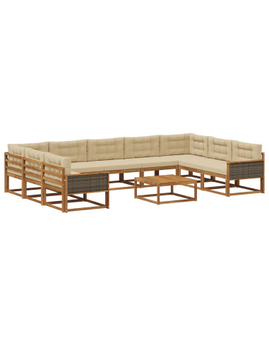 Set di divani da esterno con cuscino 10 pcs Naturale e Beige