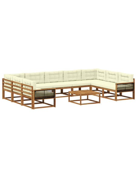 Set di divani da esterno con cuscino 10 pcs Naturale e Crema