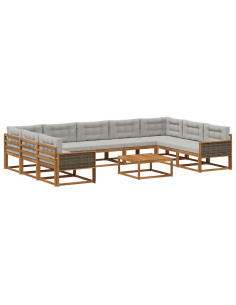 Set di divani da esterno 10 pcs Naturale e Grigio Chiaro