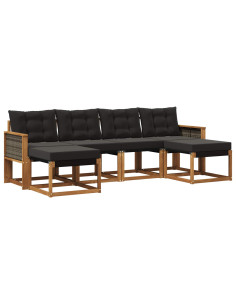 Set di divani da esterno con cuscino 6 pcs Naturale e Nero