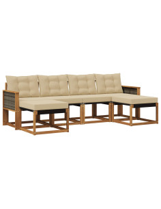 Set di divani da esterno con cuscino 6 pcs Naturale e Beige