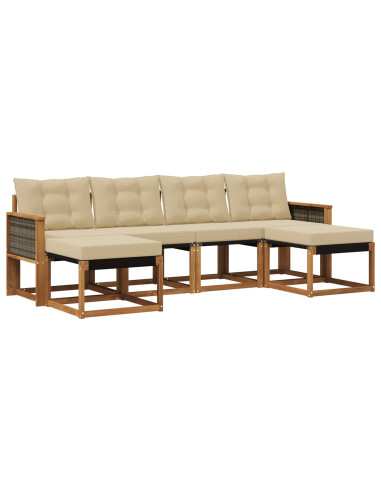 Set di divani da esterno con cuscino 6 pcs Naturale e Beige