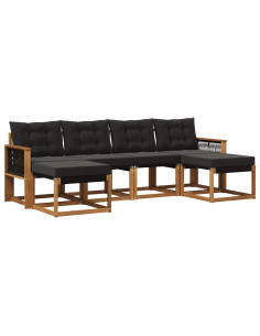 Set di divani da esterno con cuscino 6 pcs Naturale e Nero