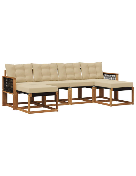 Set di divani da esterno con cuscino 6 pcs Naturale e Beige