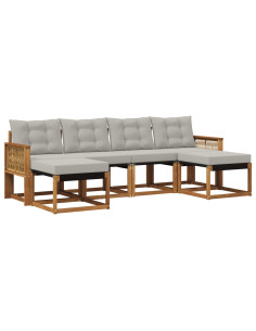 Set di divani da esterno 6 pcs Naturale e Grigio Chiaro