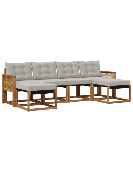 Set di divani da esterno 6 pcs Naturale e Grigio Chiaro