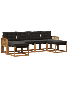 Set di divani da esterno con cuscino 6 pcs Naturale e Nero