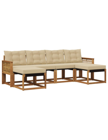 Set di divani da esterno con cuscino 6 pcs Naturale e Beige