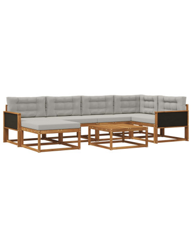 Set di divani da esterno 7 pcs Naturale e Grigio Chiaro