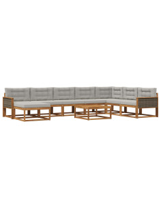 Set di divani da esterno 9 pcs Naturale e Grigio Chiaro