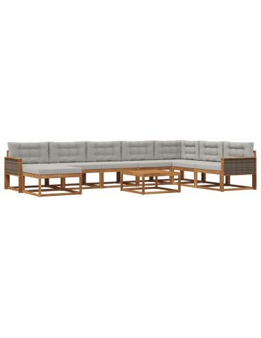 Set di divani da esterno 9 pcs Naturale e Grigio Chiaro