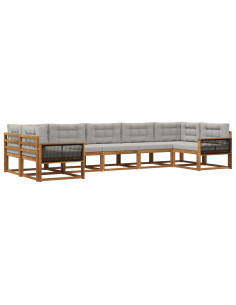 Set di divani da esterno 7 pcs Naturale e Grigio Chiaro