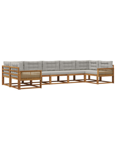 Set di divani da esterno 7 pcs Naturale e Grigio Chiaro