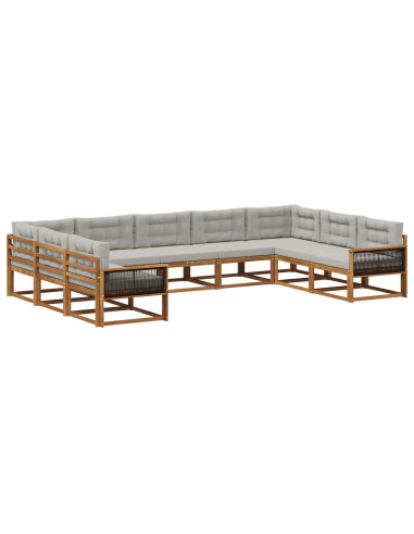 Set di divani da esterno 9 pcs Naturale e Grigio Chiaro
