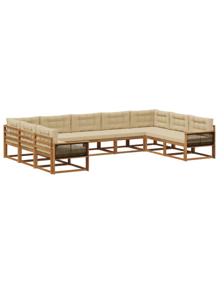 Set di divani da esterno con cuscino 9 pcs Naturale e Beige