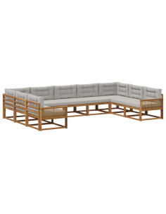 Set di divani da esterno 9 pcs Naturale e Grigio Chiaro