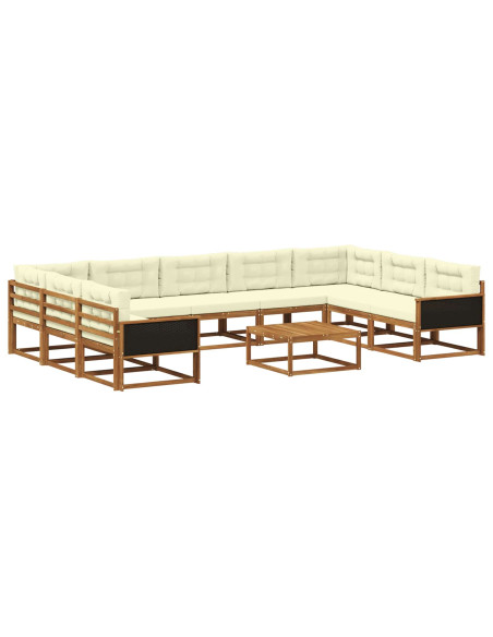Set di divani da esterno con cuscino 10 pcs Naturale e Crema