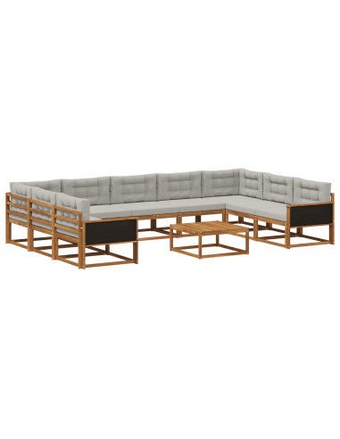 Set di divani da esterno 10 pcs Naturale e Grigio Chiaro