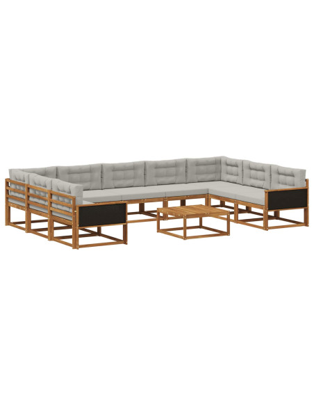 Set di divani da esterno 10 pcs Naturale e Grigio Chiaro