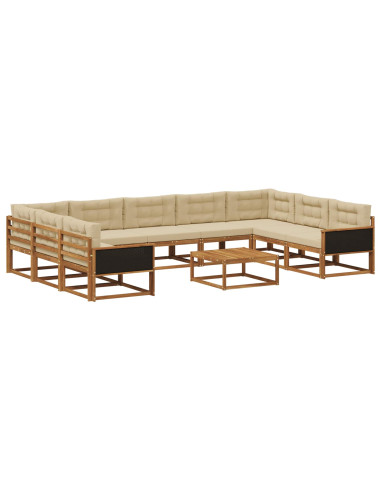 Set di divani da esterno con cuscino 10 pcs Naturale e Beige