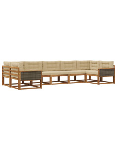 Set di divani da esterno con cuscino 7 pcs Naturale e Beige