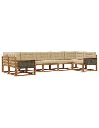 Set di divani da esterno con cuscino 7 pcs Naturale e Beige