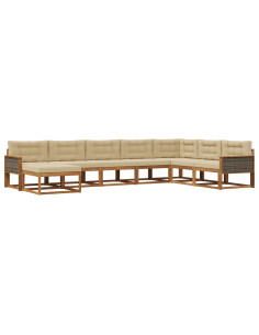Set di divani da esterno con cuscino 8 pcs Naturale e Beige