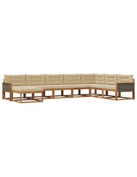 Set di divani da esterno con cuscino 8 pcs Naturale e Beige