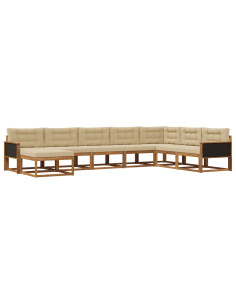 Set di divani da esterno con cuscino 8 pcs Naturale e Beige