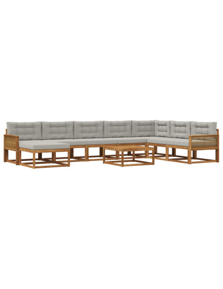 Set di divani da esterno 9 pcs Naturale e Grigio Chiaro